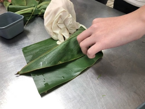 花蓮慈濟醫院營養科團隊慶祝二二二營養師節，推出手工「月桃米豆飯包」募愛心快閃活動，強調植物蛋白在素食中的重要性